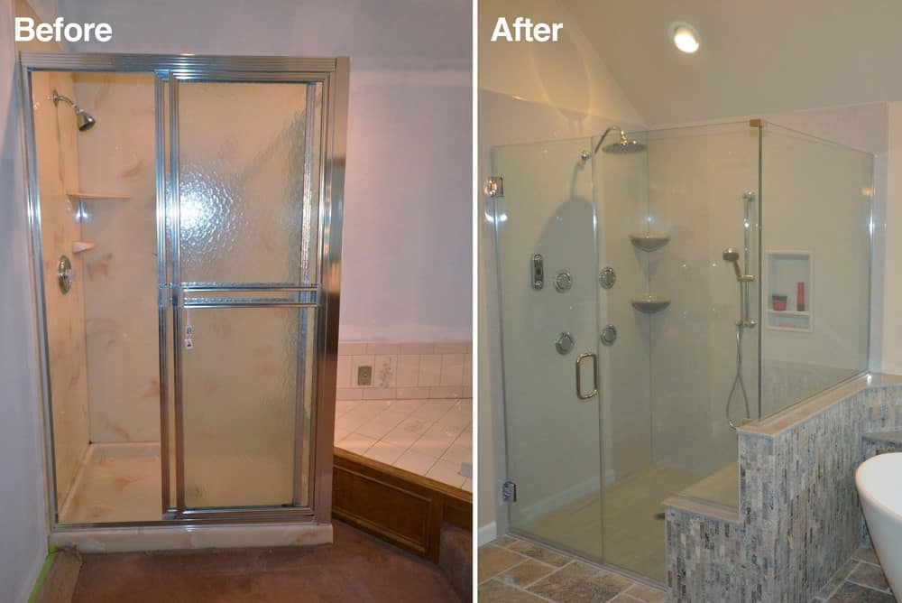 A Glass Shower Enclosure with a Bench 