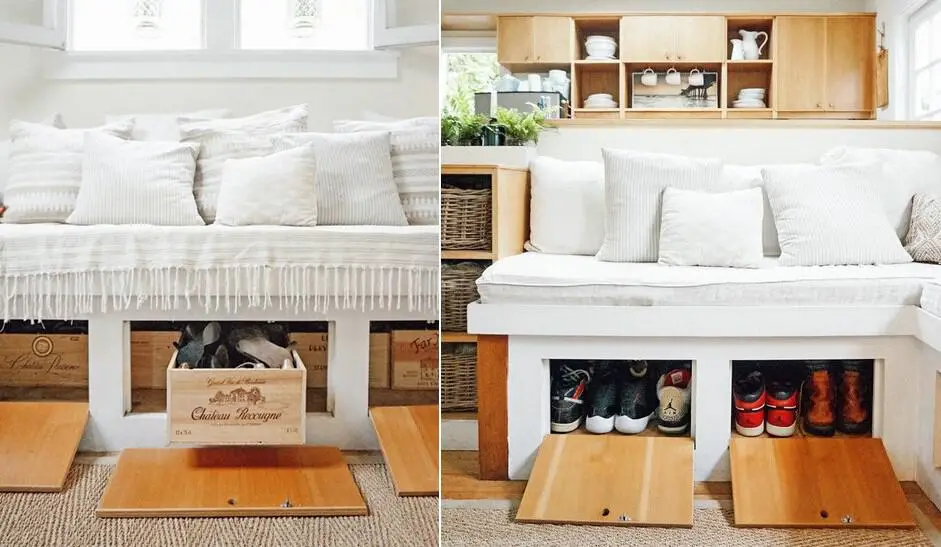 A Built-in Bench with Shoe Storage Cubbies