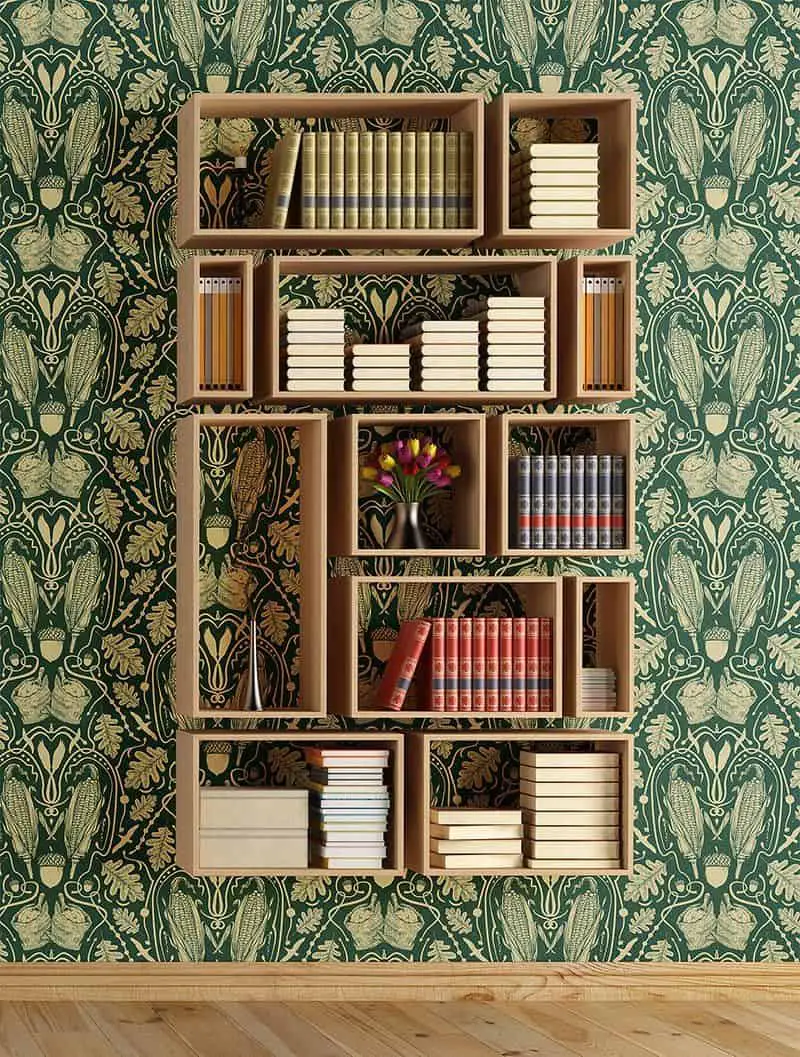 DIY Book Display Case with Wallpaper