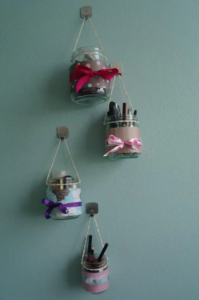 DIY Small Hanging Jars Makeup Organizers