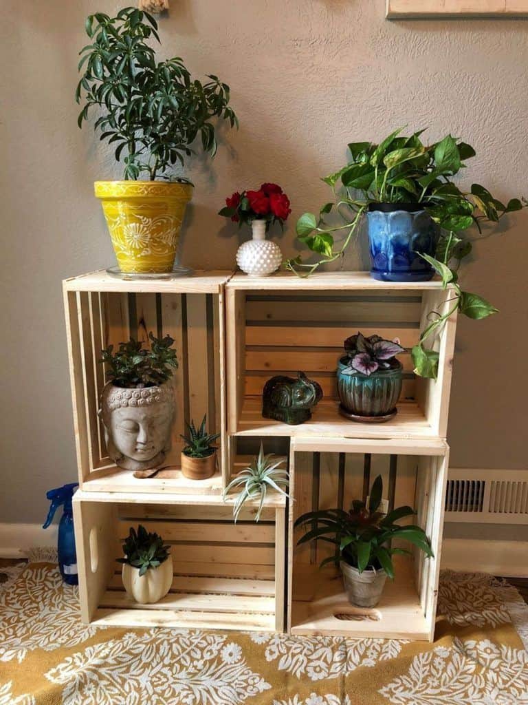 Wooden Crate Plant Stand