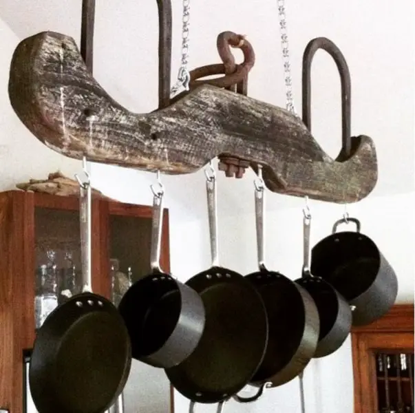 DIY Old Yoke Hanging Pot Rack