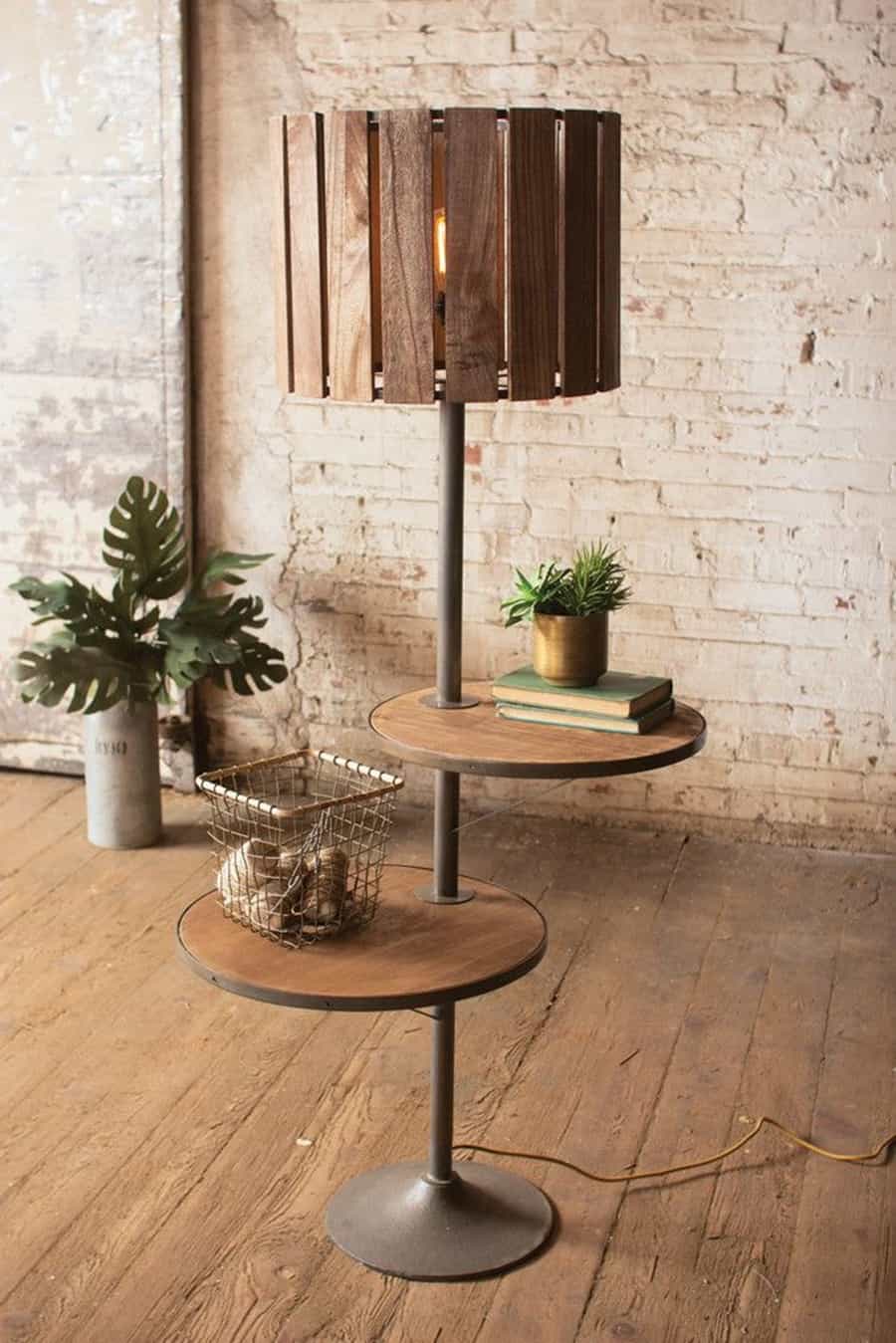 DIY Rustic Floor Lamp with Shelves