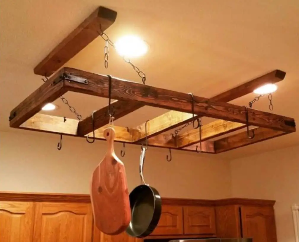 DIY Wooden Frame Hanging Pot Rack